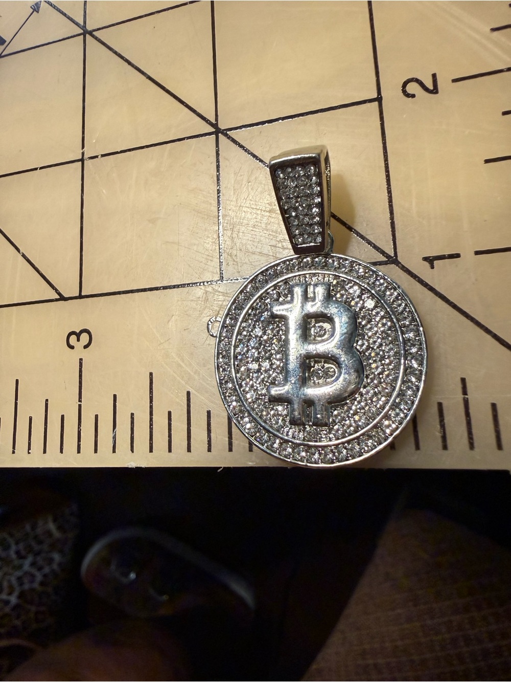 Silver Bitcoin Symbol Pavé Pendant - Sparkling CZ